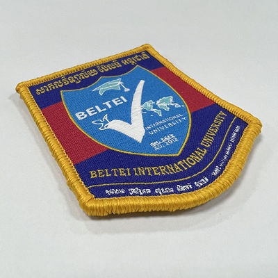 La letra parcial uniforme del bordado remienda el hierro en los remiendos para el logotipo de la escuela